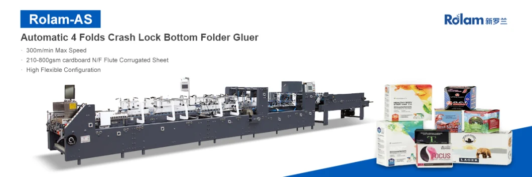 Rolam as Small Box Folder Gluer Paper Box Folding Gluing Making Machine for Coffee Cup Sleeve 4 Folds Pre-Folding Automatic Folder Gluer Machine for Cardboard